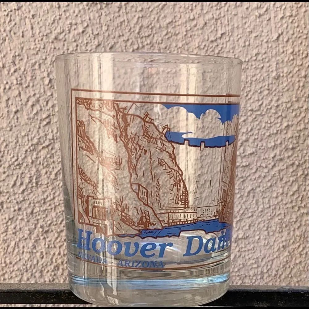 Hoover Dam Nevada Arizona Rocks Drinking Glass Tumbler Blue Gold Collector